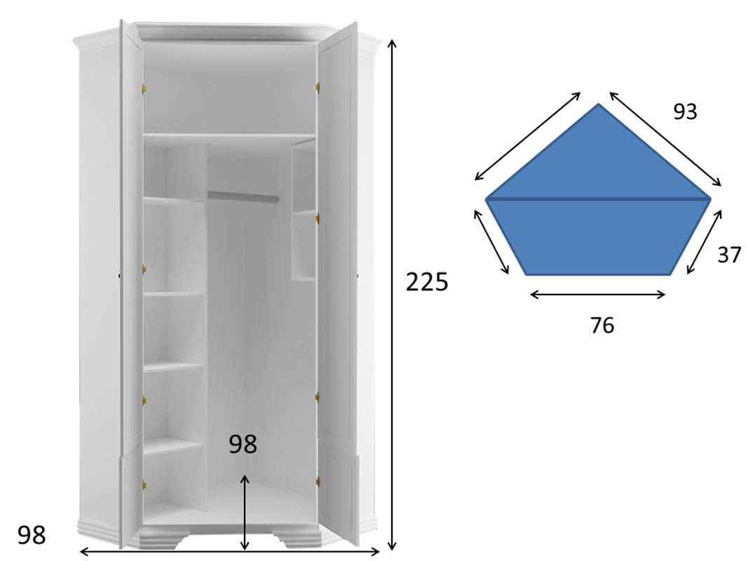 Szafa narożna biała 2 drzwi w stylu prowansalskim