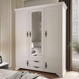 Szafa biała z lustrem w stylu prowansalskim 160 cm WERSAL
