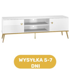 Szafka RTV biała połysk złota MDF 160 cm TV 70 cali ATHENA