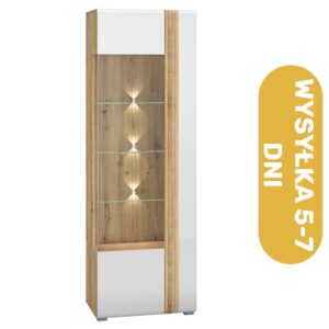 Witryna biała połysk + Artisan 65 cm LED CAPRI Lewa