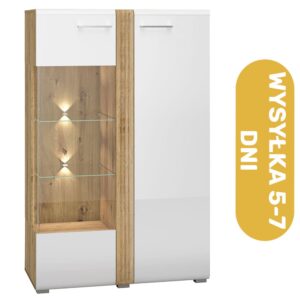 Witryna biała połysk dąb Artisan 92 cm LED CAPRI Lewa