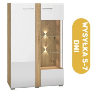 Witryna do salonu biała połysk + Artisan 92 cm LED CAPRI Prawa