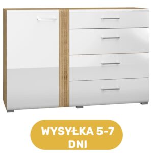 Komoda biała połysk + Artisan 134 cm CAPRI - bestseller