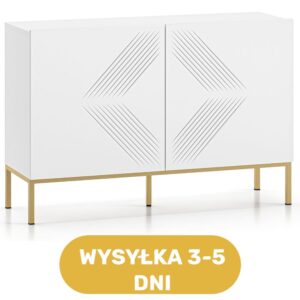 Komoda 2 drzwi biała MDF 114 cm - rama złota ALPINA