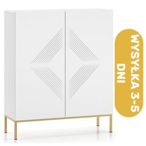 Komoda 2 drzwi biała MDF 100 cm - rama złota ALPINA