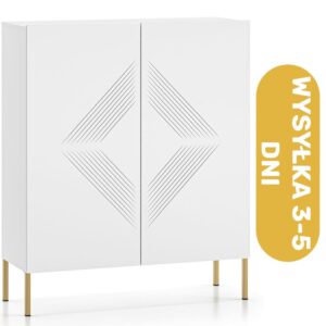 Komoda 2 drzwi biała MDF 100 cm - noga złota ALPINA