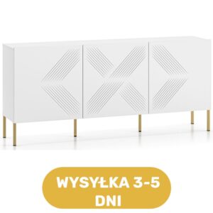Komoda 3 drzwi biała MDF 170 cm - noga złota ALPINA