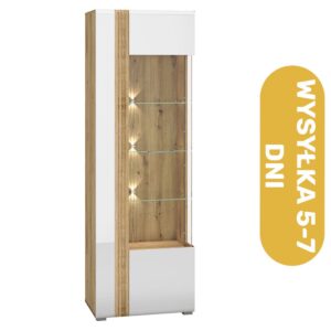 Witryna biały połysk + dąb 65 cm LED CAPRI Prawa