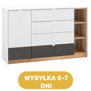 Komoda biała 3 kolory ryflowane fronty 138 cm TRIO