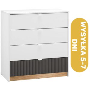 Komoda biała 3 kolory ryflowane fronty 82 cm TRIO