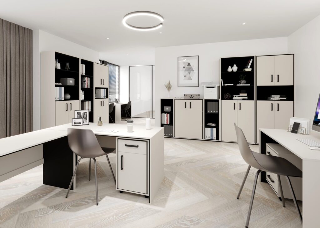 meble biurowe kaszmir beżowe czarne