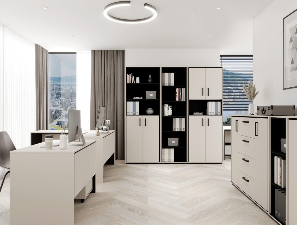 meble biurowe kaszmir beżowe czarne