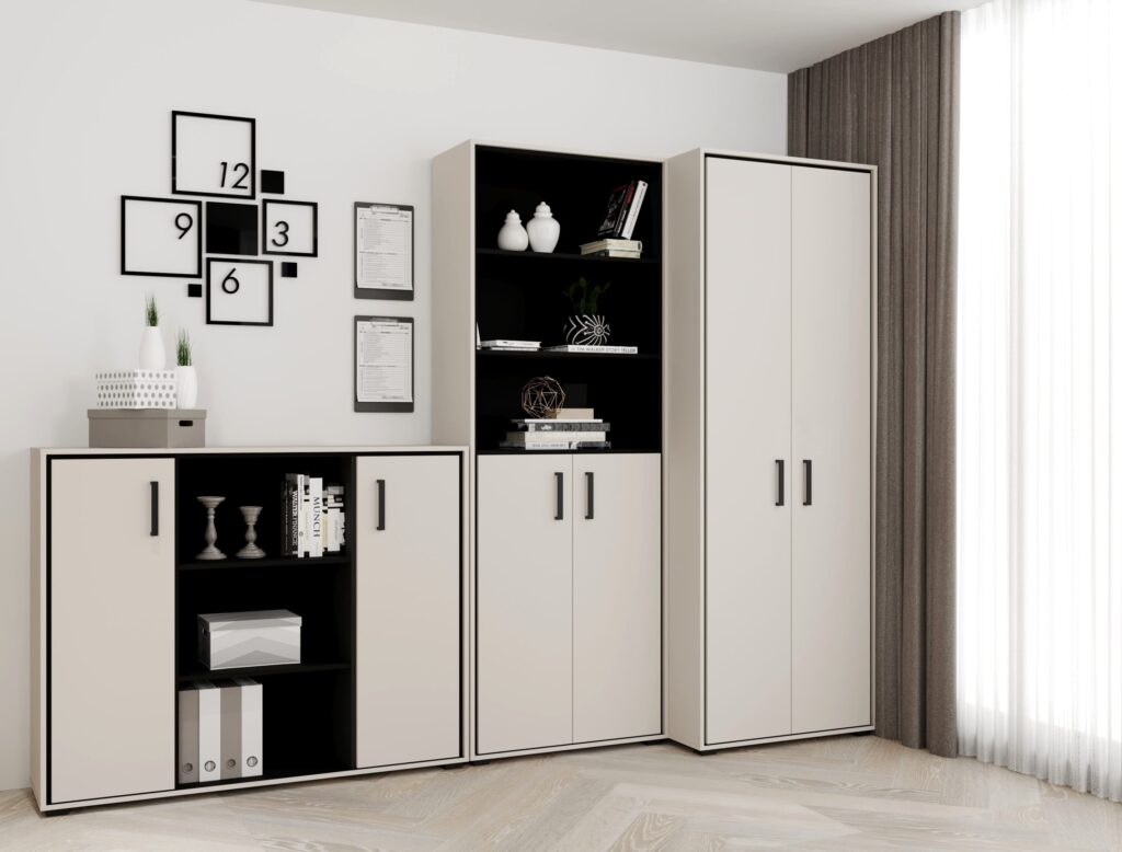 meble biurowe kaszmir beżowe czarne